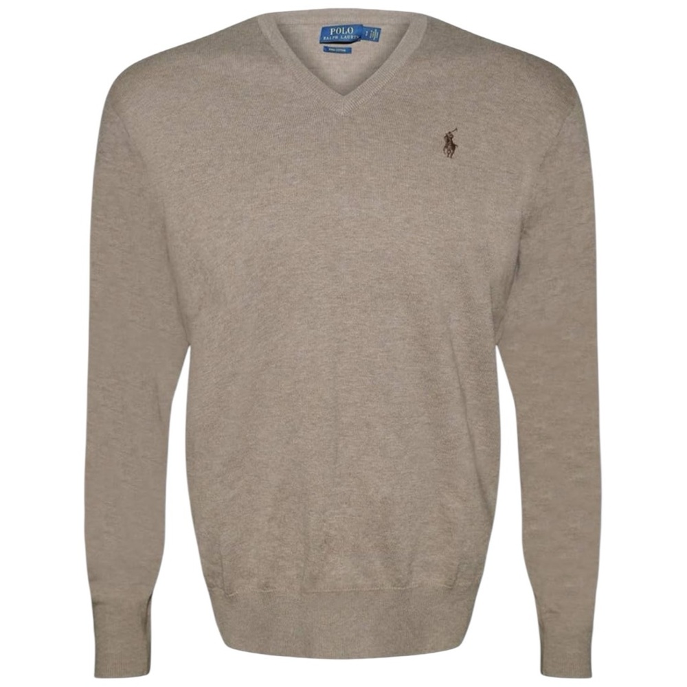 Tan Polo Ralph Lauren V Neck Sweater (XL)